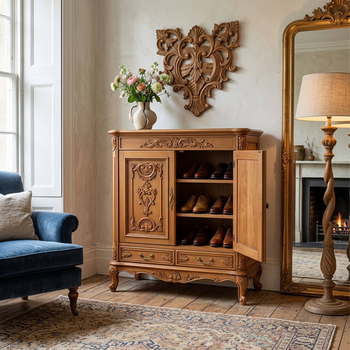 French Vintage Wooden Storage Cabinet
