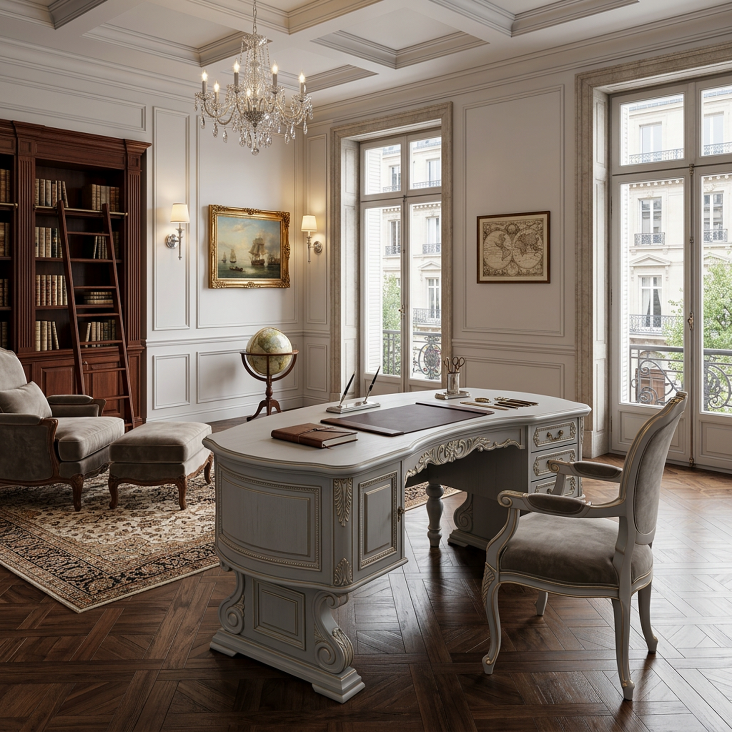 French Vintage Curved Desk