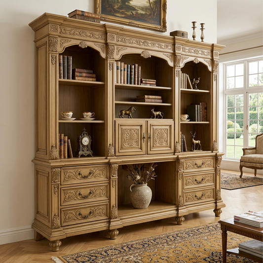 French Vintage Carved Bookcase