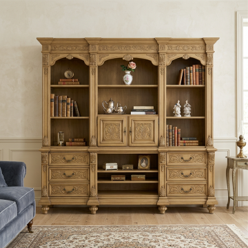 French Vintage Carved Bookcase