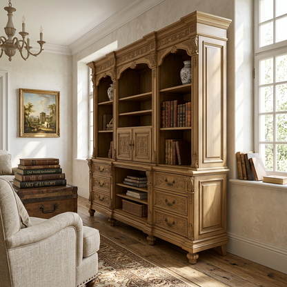 French Vintage Carved Bookcase
