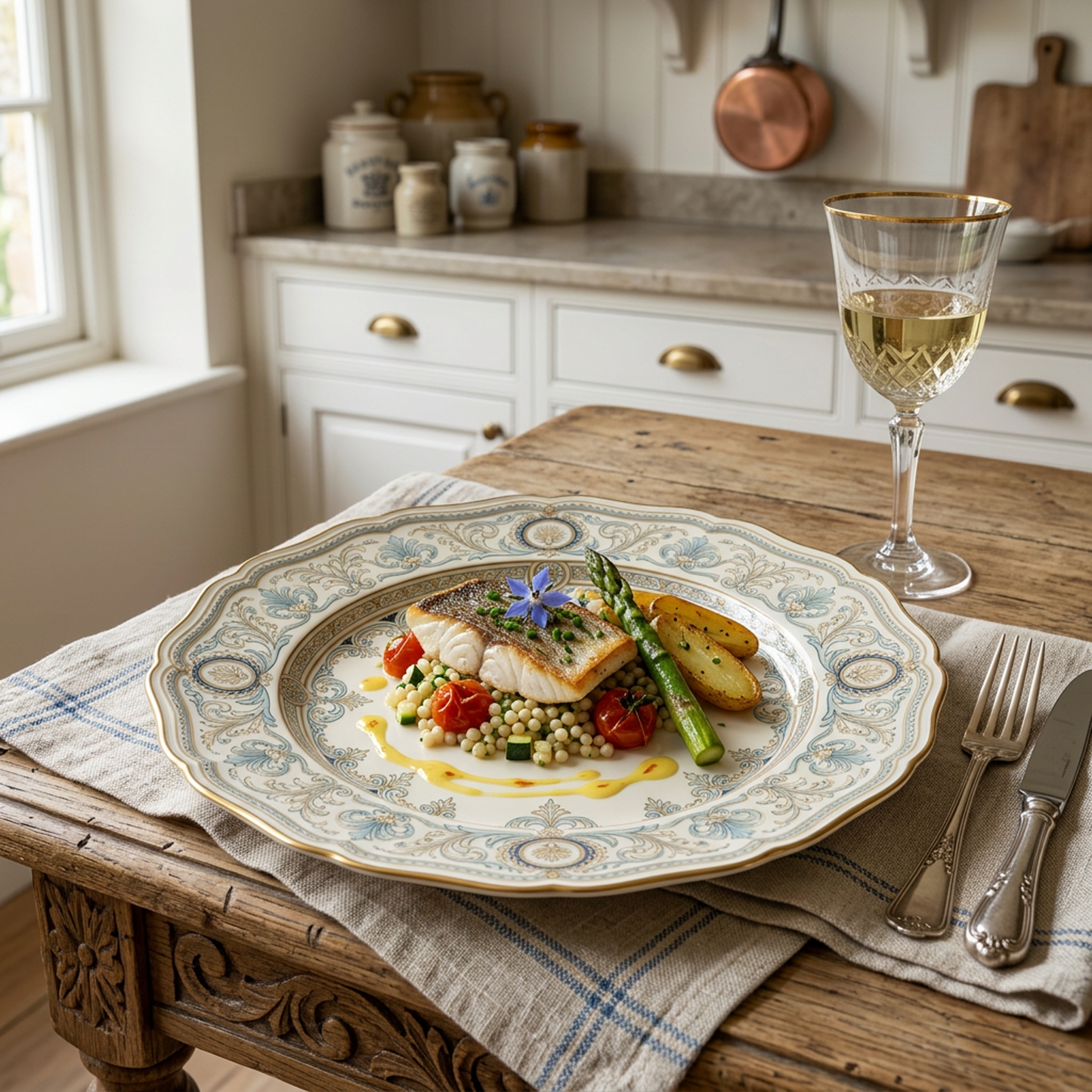 French Vintage Ceramic Dinner Plate