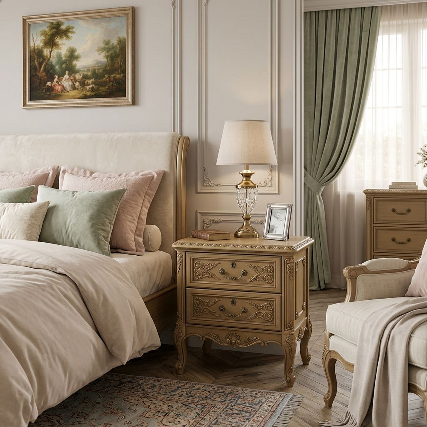 French Vintage Wooden Nightstand