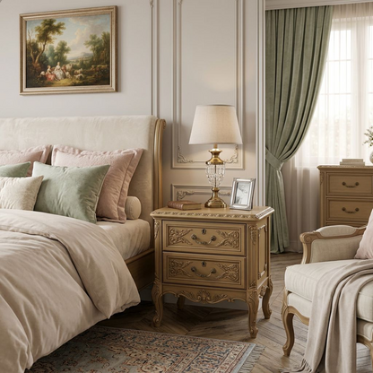 French Vintage Wooden Nightstand
