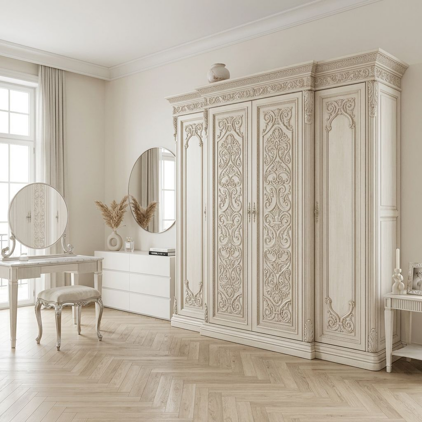 French Vintage Carved Wardrobe